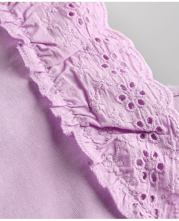 Babyhug Single Jersey Knit Half Sleeves Top & Shorts Set With Floral Print - Lavender & White