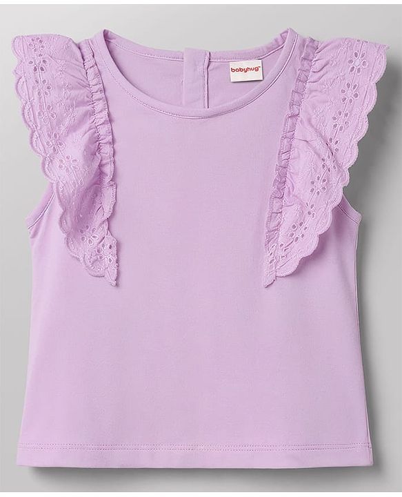 Babyhug Single Jersey Knit Half Sleeves Top & Shorts Set With Floral Print - Lavender & White
