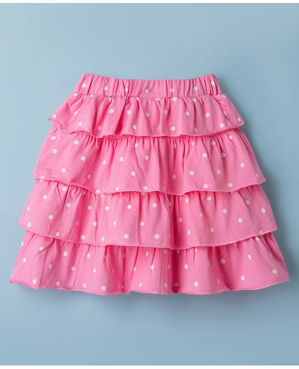Babyhug Disney 100% Cotton Knit Half Frill Sleeves Top With Layered Skirt With Headband With Polka Dots & Minnie Mouse Graphic- White & Pink