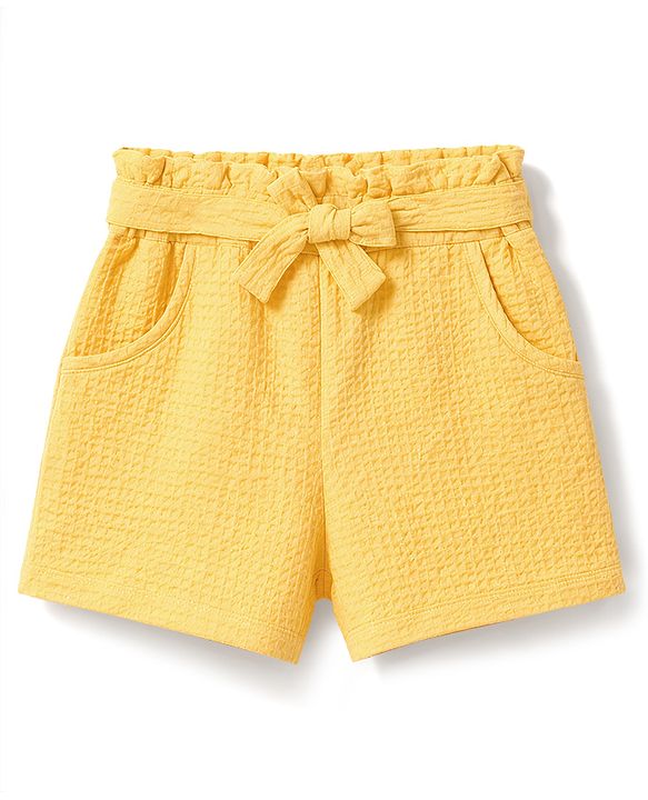 Babyhug Cotton Woven Sleeveless Top & Shorts Set With Floral Embroidery - Yellow