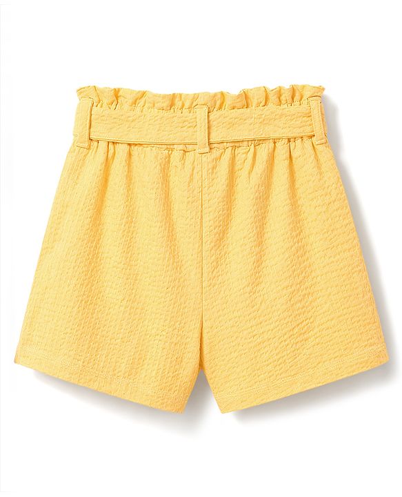 Babyhug Cotton Woven Sleeveless Top & Shorts Set With Floral Embroidery - Yellow