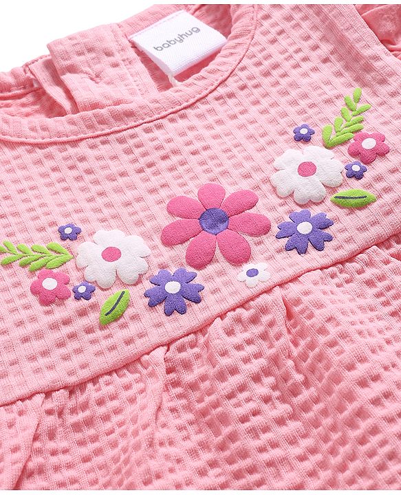 Babyhug Single Jersey Knit Sleeveless Top & Culottes  Set With Floral Detailing - Pink