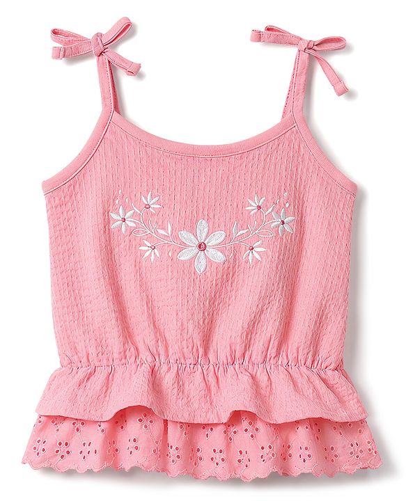 Babyhug Single Jersey Knit Sleeveless Top & Skorts Set With Floral Print - Pink