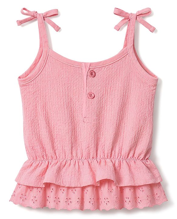 Babyhug Single Jersey Knit Sleeveless Top & Skorts Set With Floral Print - Pink