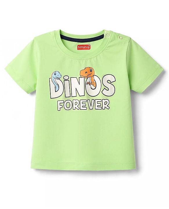 Babyhug Cotton Knit Half Sleeves T-Shirt & Shorts Night-Suit With Dino Print - Green
