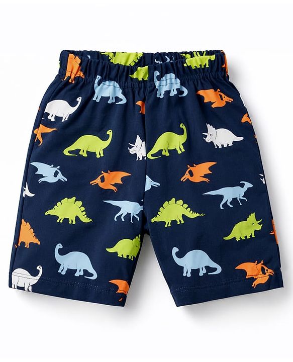 Babyhug Cotton Knit Half Sleeves T-Shirt & Shorts Night-Suit With Dino Print - Green