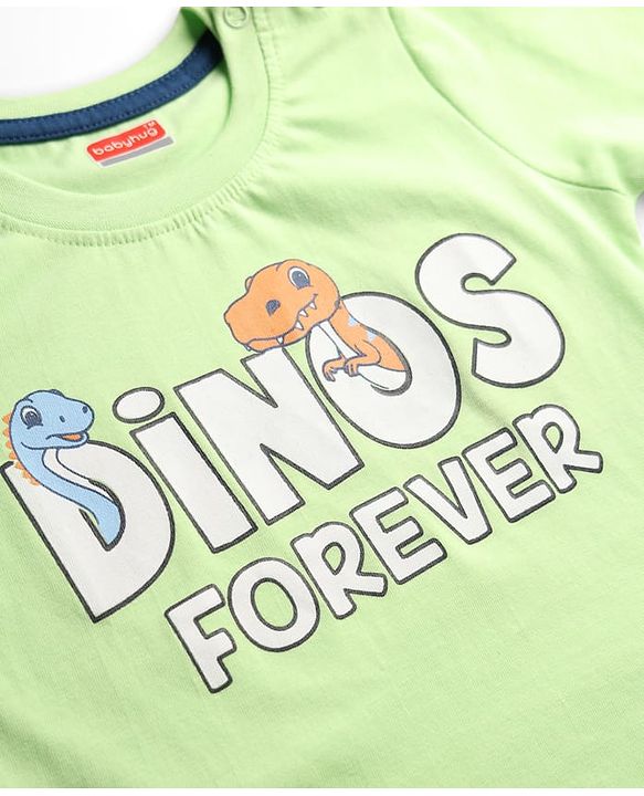 Babyhug Cotton Knit Half Sleeves T-Shirt & Shorts Night-Suit With Dino Print - Green