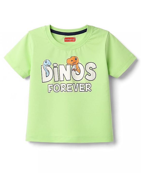 Babyhug Cotton Knit Half Sleeves T-Shirt & Shorts Night-Suit With Dino Print - Green