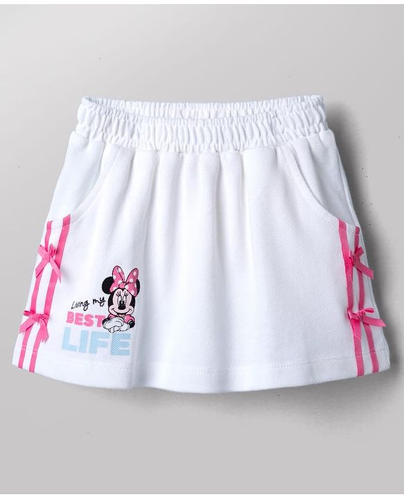 Babyhug Disney Single Jersey Knit Half Sleeves Top & Skirt Set With Minnie Mouse Graphic - White & Pink