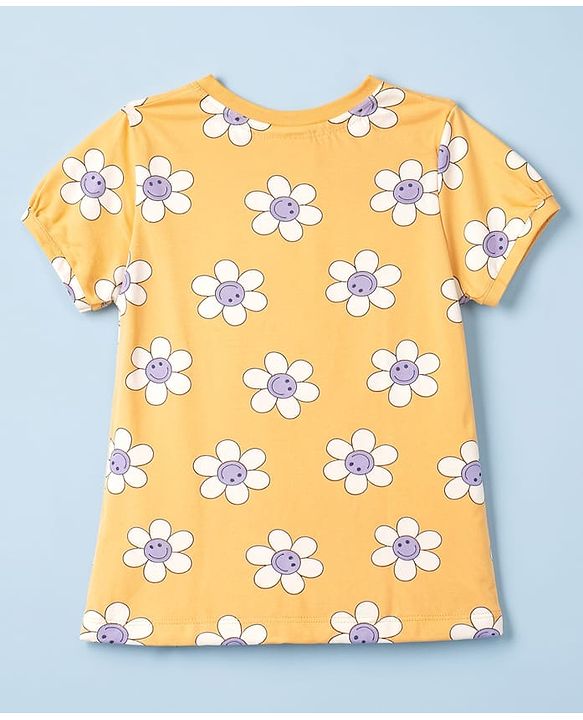 Babyhug Single Jersey Knit Half Sleeves Floral Printed T-Shirt & Shorts Set - Orange & White