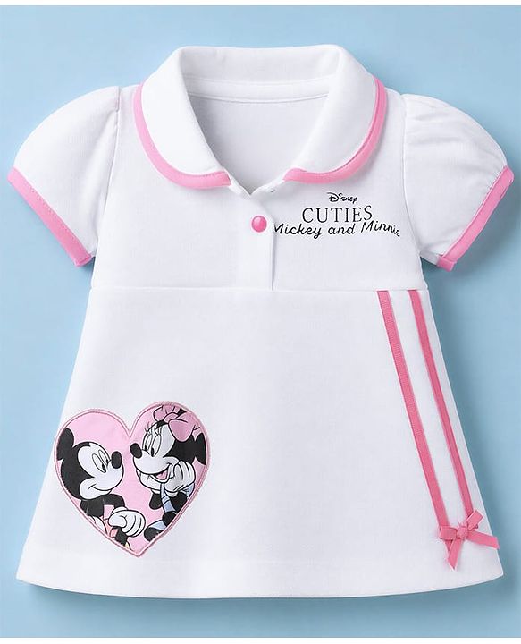 Babyhug Disney Interlock Knit Half Sleeves Onesie With Minnie Mouse Graphic & Headband - White