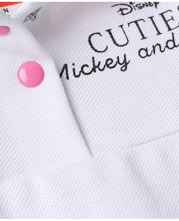 Babyhug Disney Interlock Knit Half Sleeves Onesie With Minnie Mouse Graphic & Headband - White