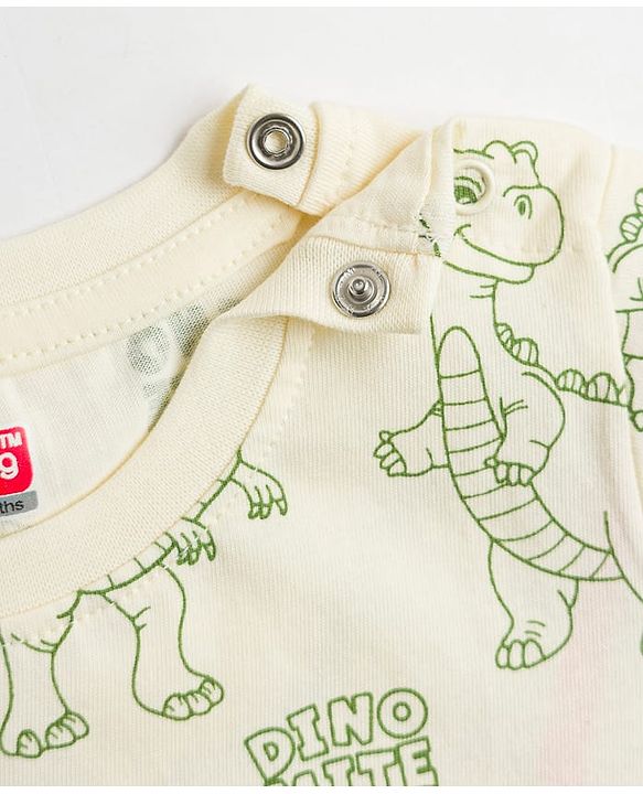 Babyhug Cotton Knit Half Sleeves Dino Printed Co-Ords T-Shirt & Shorts Night Suit - Cream