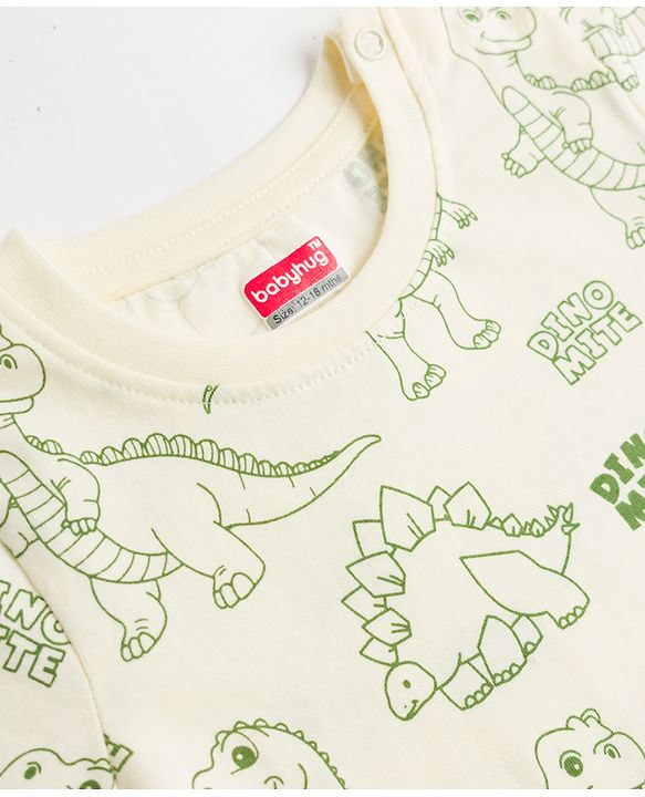 Babyhug Cotton Knit Half Sleeves Dino Printed Co-Ords T-Shirt & Shorts Night Suit - Cream