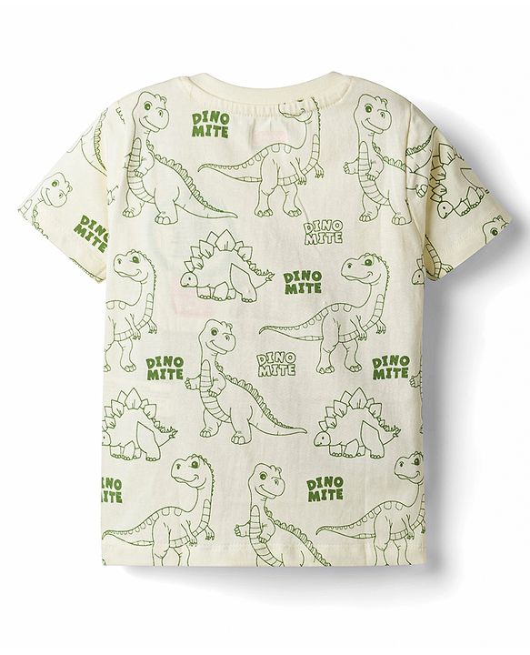 Babyhug Cotton Knit Half Sleeves Dino Printed Co-Ords T-Shirt & Shorts Night Suit - Cream