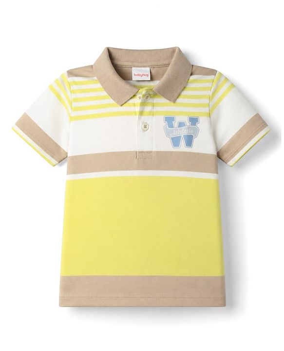 Babyhug 100% Cotton Knit Half Sleeves Polo T-Shirt with Stripes -Yellow