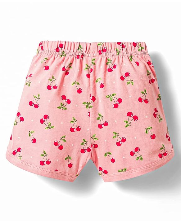 Babyhug Cotton Knit Half Sleeves Cherry Printed Co-Ords Top & Shorts Night Suit - Pink