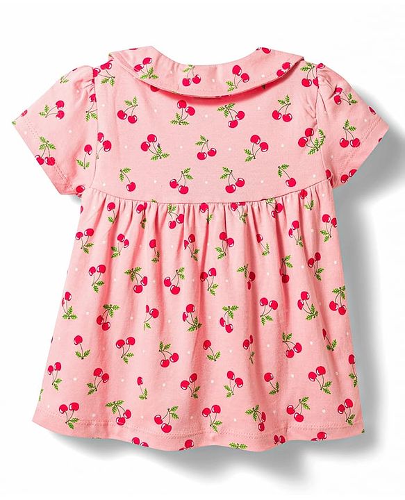 Babyhug Cotton Knit Half Sleeves Cherry Printed Co-Ords Top & Shorts Night Suit - Pink