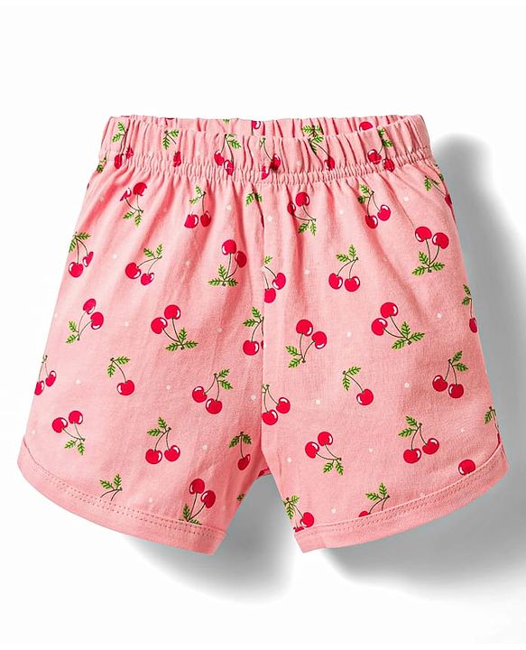 Babyhug Cotton Knit Half Sleeves Cherry Printed Co-Ords Top & Shorts Night Suit - Pink