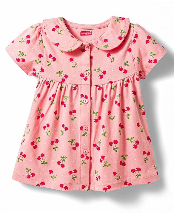 Babyhug Cotton Knit Half Sleeves Cherry Printed Co-Ords Top & Shorts Night Suit - Pink
