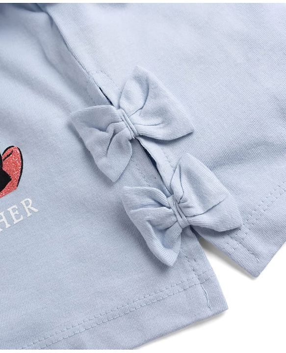Babyhug Disney 100% Cotton Knit Half Sleeves T-Shirt With Minnie Mouse & Friends Graphic & Bow Applique - Light Blue
