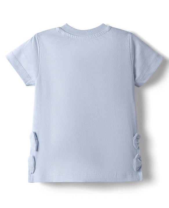 Babyhug Disney 100% Cotton Knit Half Sleeves T-Shirt With Minnie Mouse & Friends Graphic & Bow Applique - Light Blue