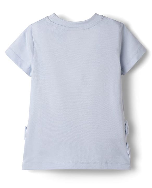 Babyhug Disney 100% Cotton Knit Half Sleeves T-Shirt With Minnie Mouse & Friends Graphic & Bow Applique - Light Blue