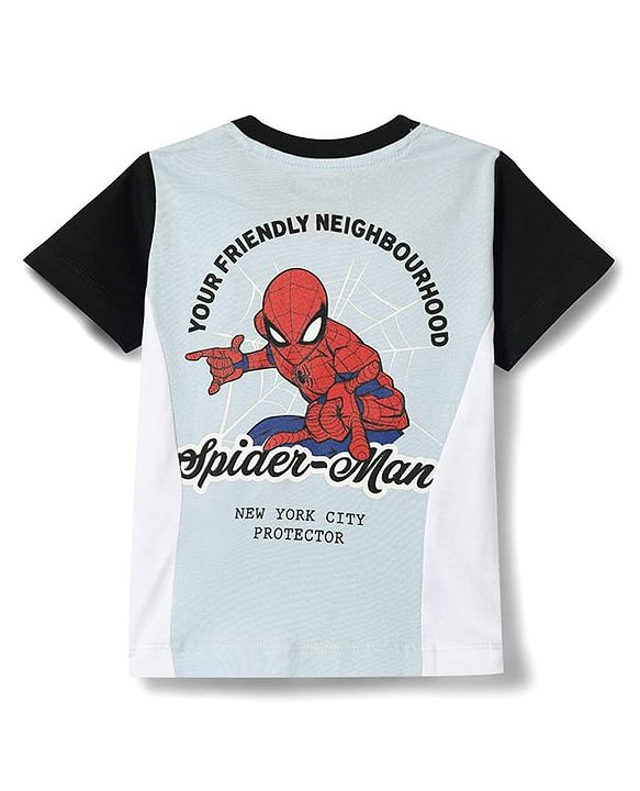 Babyhug Marvel Cotton Knit T-Shirt with Spiderman Graphic Half Sleeves Round Neck Multi Color 3-6 Months