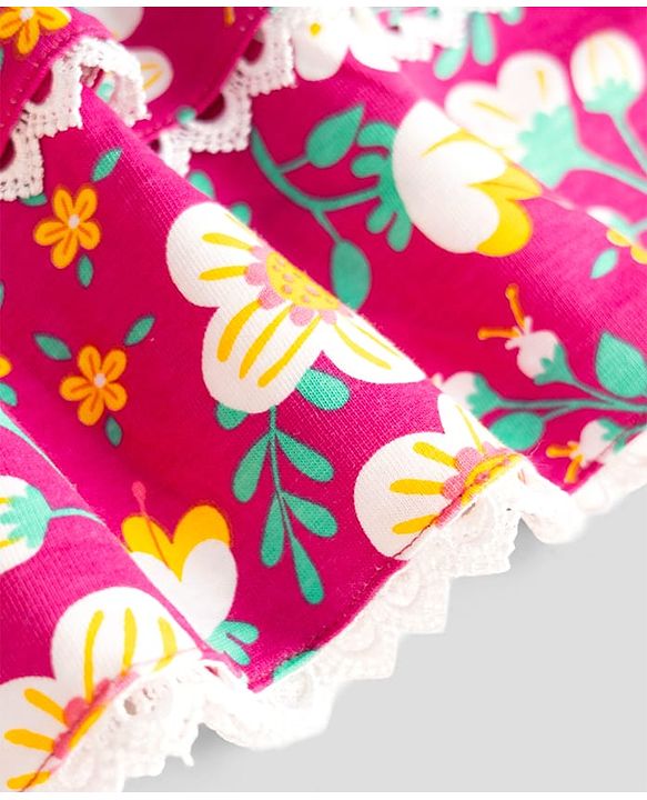 Babyhug Cotton Knit Sleeveless Top with Floral Print - Multicolor