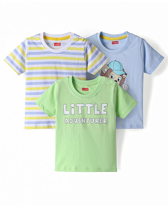 Babyhug Cotton Knit T-Shirts Half Sleeves Graphic Multi Color 6-9 Months Pack of 3