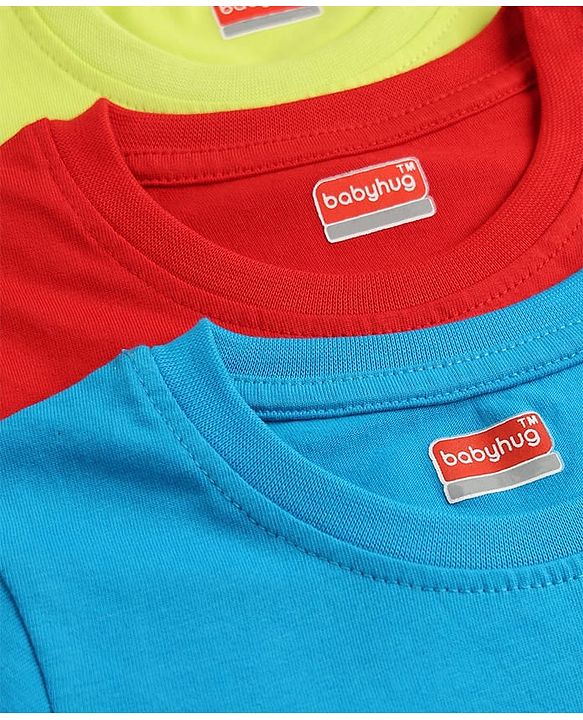 Babyhug 100% Cotton Knit Half Sleeves T-Shirt with Text Print Pack of 3 - Multicolor