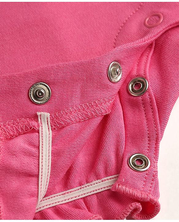 Babyhug 100% Cotton Knit Half Sleeves Hearts Printed Romper With Headband - Dark Pink