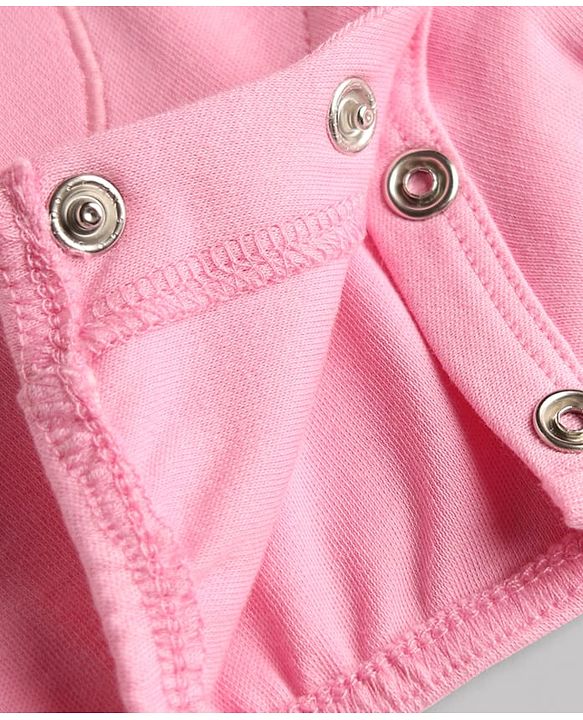 Babyhug 100% Cotton Knit Half Sleeves Striped Romper With Animal Applique - Pink