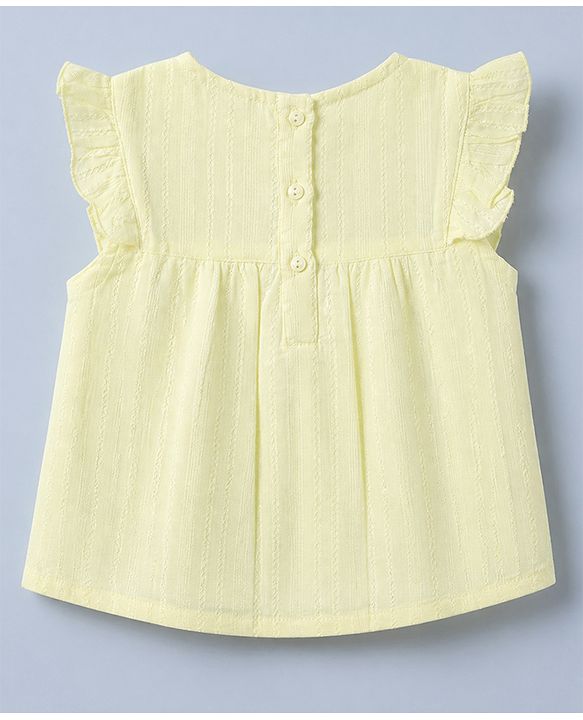 Babyhug 100% Cotton Woven Sleeveless, Frill Sleeves Dobby Top With Floral Embroidery in Beige