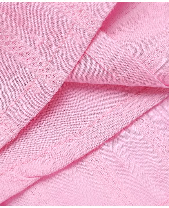 Babyhug 100% Cotton Woven Sleeveless, Frill Sleeves Dobby Top With Floral Embroidery in Pink