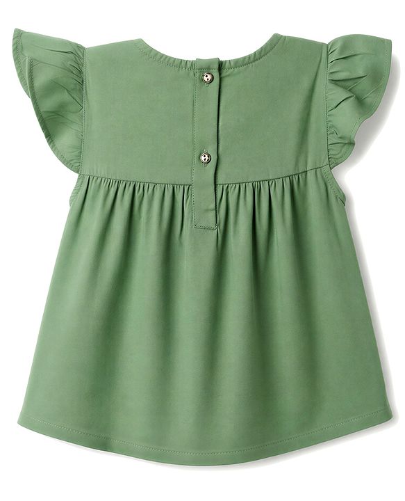 Babyhug 100% Cotton Woven Crepe Half Sleeves Floral Embroidered Top - Green