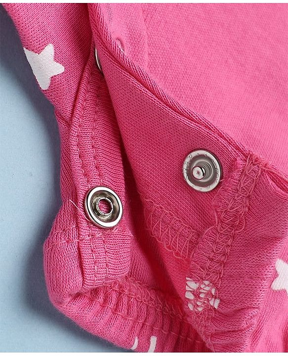 Babyhug 100% Cotton Interlock Knit Half Sleeves Bow & Floral Printed Romper - Pink