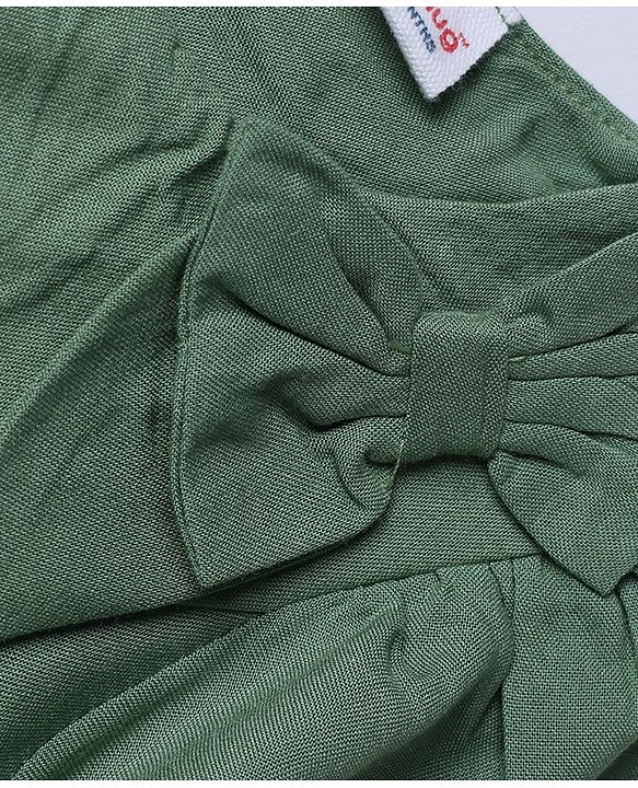 Babyhug Crinkled Crepe 100% Cotton Woven Half Sleeves Top with Floral Embroidery - Olive