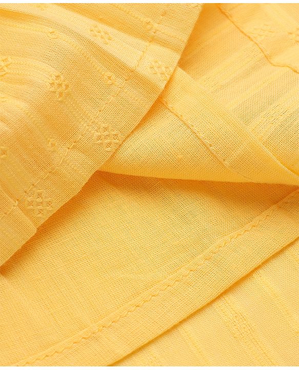 Babyhug 100% Cotton Woven Sleeveless, Frill Sleeves Dobby Top With Floral Embroidery in Yellow