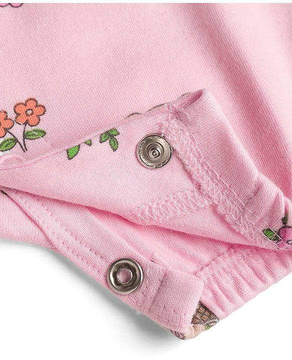 Babyhug 100% Cotton Knit Sleeveless Floral & Bear Printed Romper - Pink