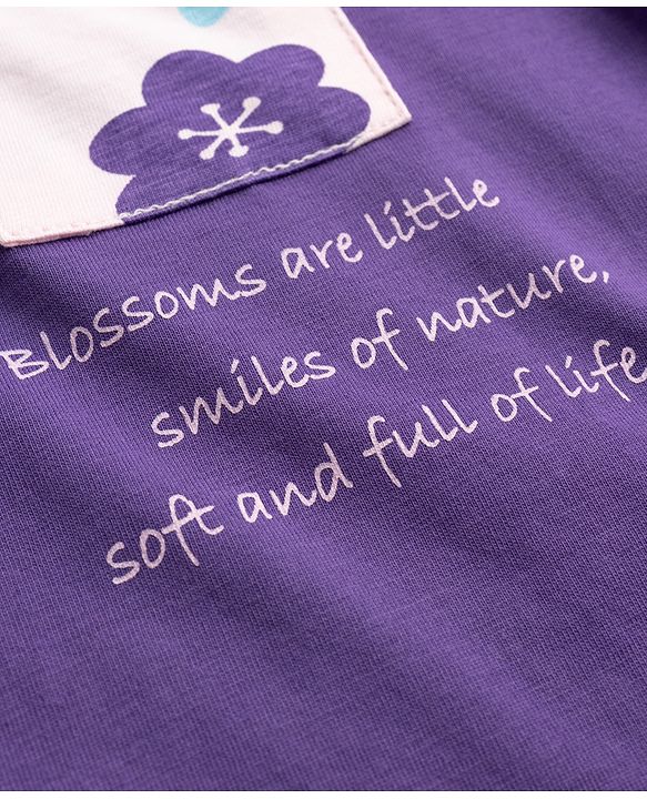 Pine Kids Cotton Knit Half Sleeves T-Shirt & Capri Night-Suit With Floral Print - Violet