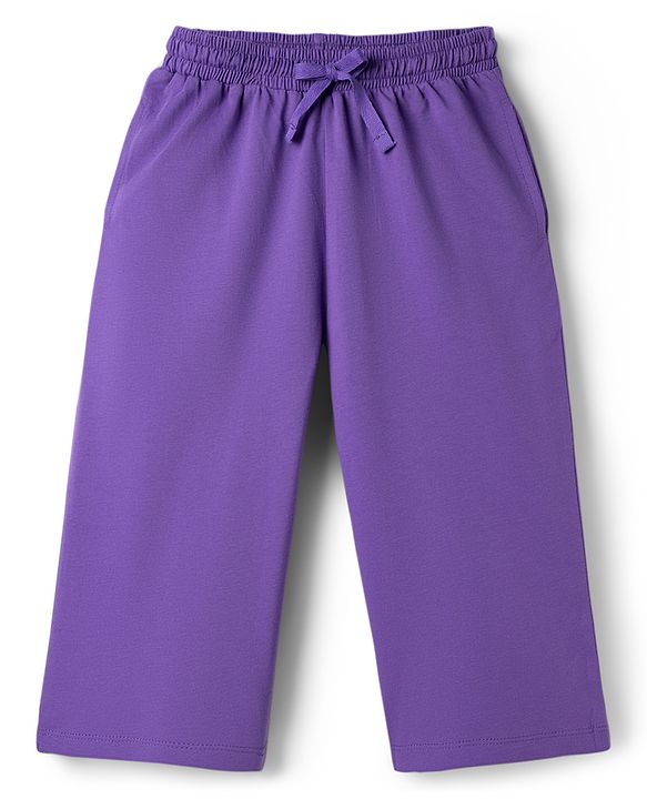 Pine Kids Cotton Knit Half Sleeves T-Shirt & Capri Striped Night Suit With Bunny Print - Purple & White