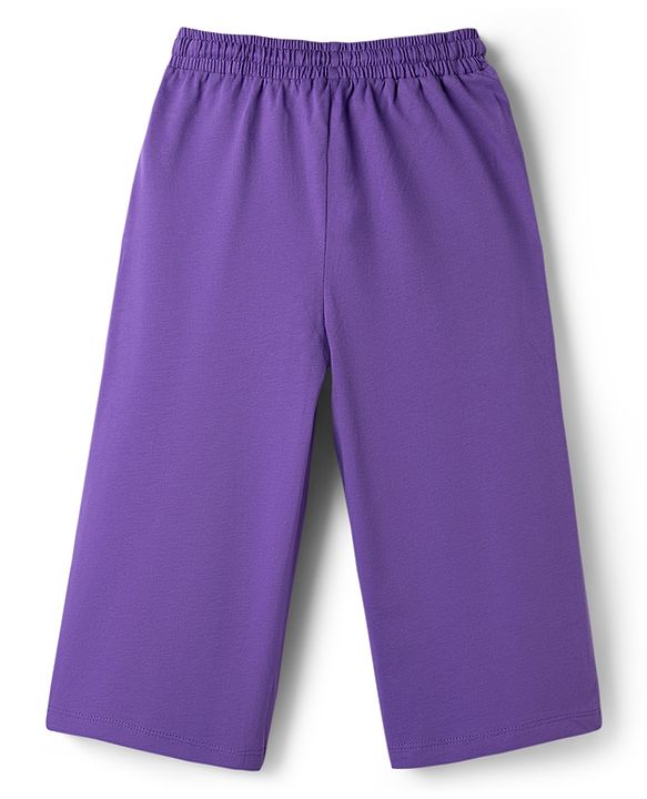 Pine Kids Cotton Knit Half Sleeves T-Shirt & Capri Striped Night Suit With Bunny Print - Purple & White