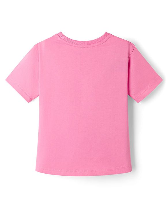 Pine Kids Cotton Knit Half Sleeves Top & Shorts Set With Text Print - Pink & Red