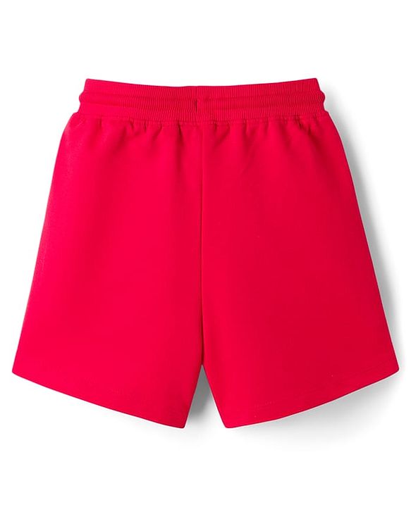 Pine Kids Cotton Knit Half Sleeves Top & Shorts Set With Text Print - Pink & Red
