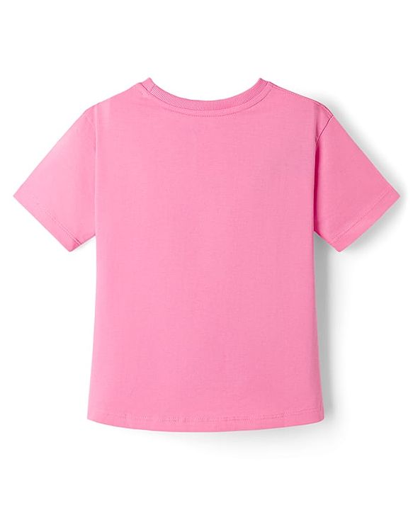 Pine Kids Cotton Knit Half Sleeves Top & Shorts Set With Text Print - Pink & Red