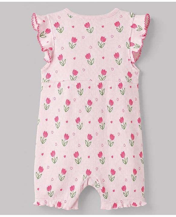 Babyhug 100% Cotton Interlock Knit Full Sleeves Romper with Floral Print & Hairband - Pink