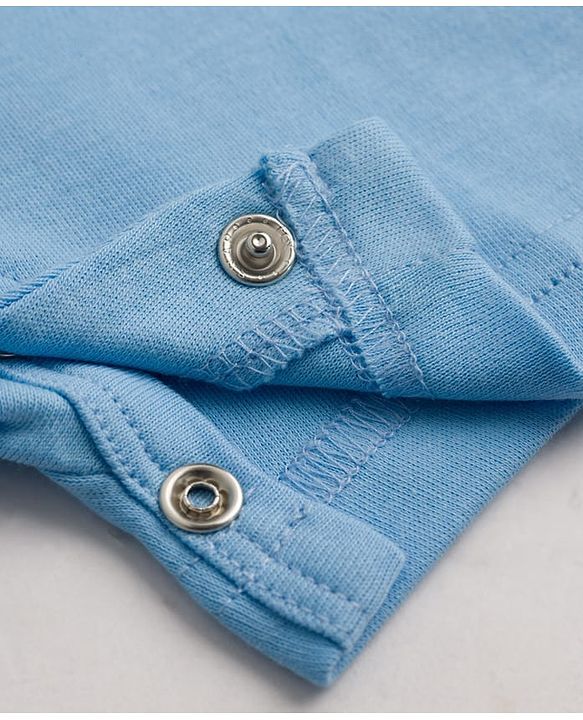 Babyhug 100% Cotton Interlock Knit Half Sleeves Polo Collar Romper With Boat Print - Sky