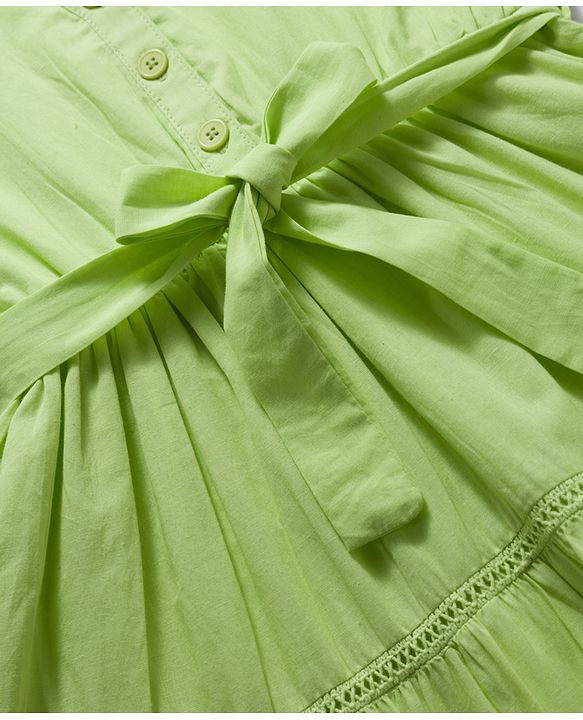 Pine Kids 100% Cotton Woven Half Sleeves Tiered Frock With Belt - Lime Green