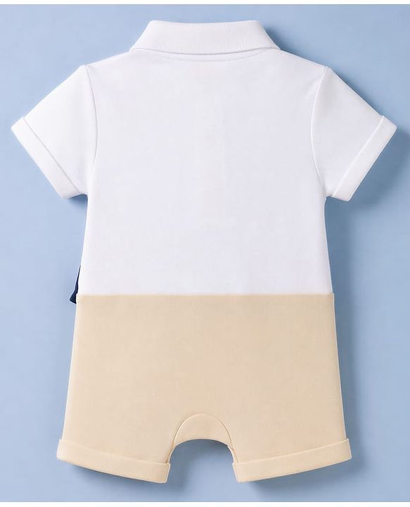 Babyhug 100% Cotton Interlock Knit Half Sleeves Bear Embroidered Party Romper - Navy Blue